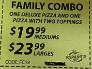 A Papano's Pizza menu