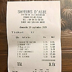 Saveurs D'asie menu