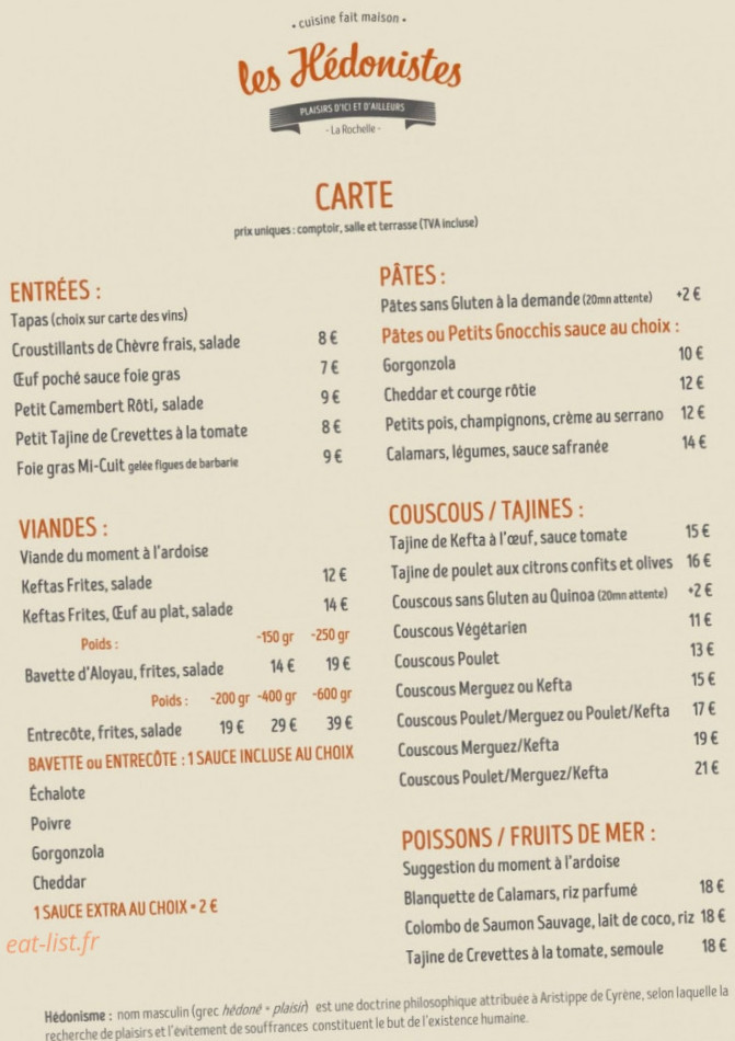 Les Hedonistes Carte