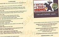 L'antre De L'ours menu