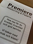 Premiär, Restaurang Pizzeria menu