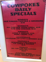 Cowpokes Cafe menu