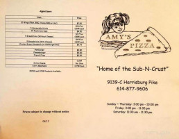 Amy's Pizza menu