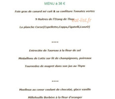 Le Tournesol menu