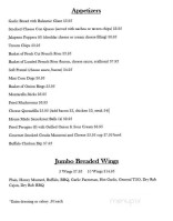 Hillside Tavern, Llc menu