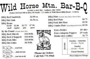 Wild Horse Mountain -b-que menu