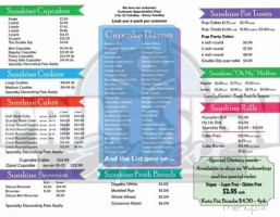 Sunshine Cupcakes menu