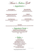 Maries Italian Grill menu