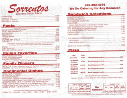 Sorrentos Banquet Hall menu