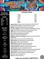 Tiger Den Pizza menu