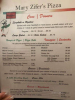 Mary Zifer's Pizza Shop menu