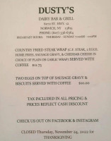 Dusty S Dairy Grill menu