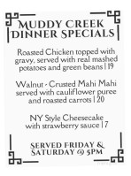 Muddy Creek Cafe Music Hall menu