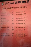 Friterie Desreumaux menu