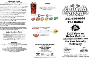 Sahara Pizza menu