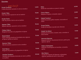 Tajmahal Indien menu