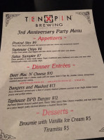 Ten Pin Brewing Company menu