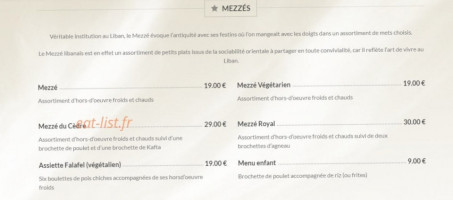 Le Cèdre menu