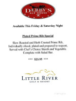 Little River Resort Golf menu