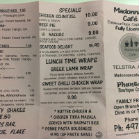 Madonna's Cafe menu