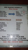 Mie Baso Mas Kiran menu