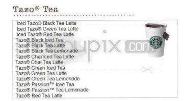 Starbucks menu