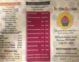 Sunshine Cupcakes menu