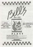 Bill's Place menu