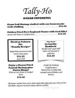 Tally Ho menu