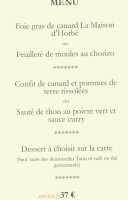 La Maison D'horbé menu