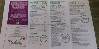 Rawthentic Eatery Courtenay menu