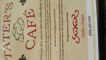 Tater’s Cafe menu