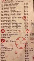 Sakura Japanese Steakhouse menu