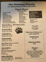 The Grumpy Grizzly menu