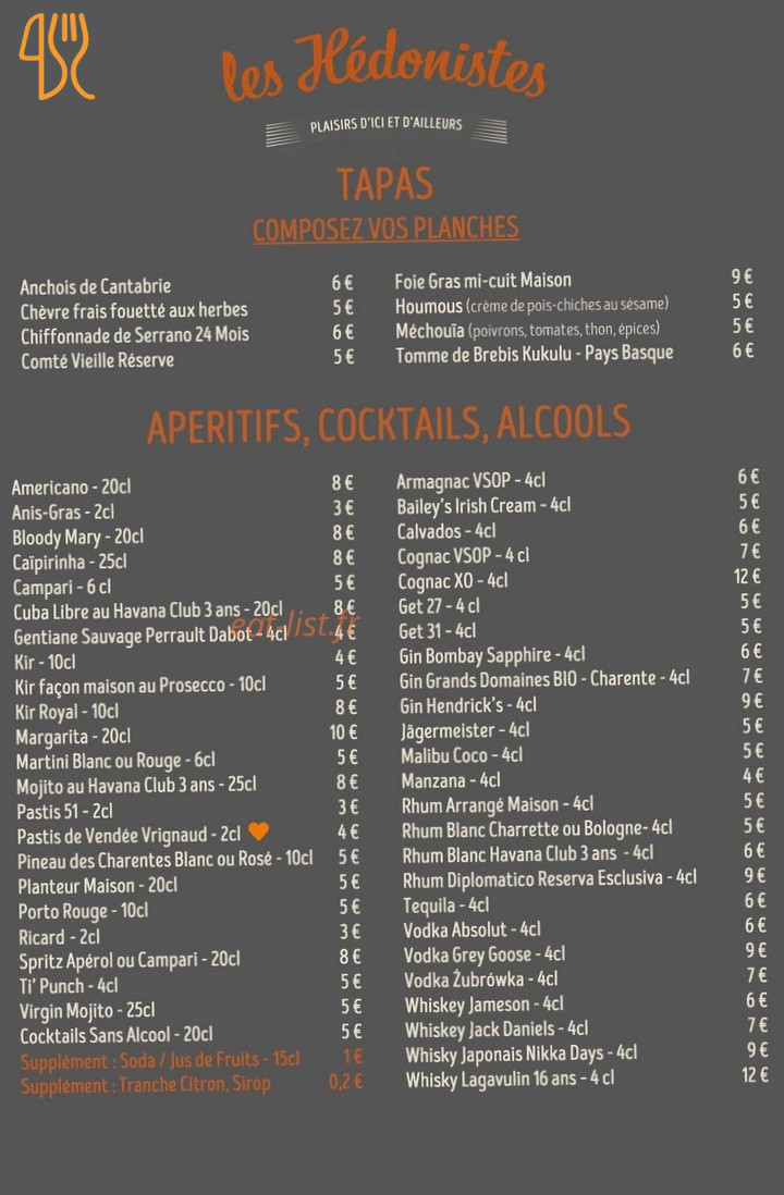 Les Hedonistes Carte