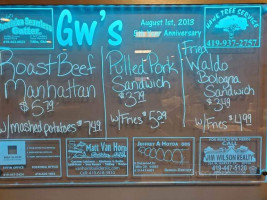 G W's Fine Food Spirits menu