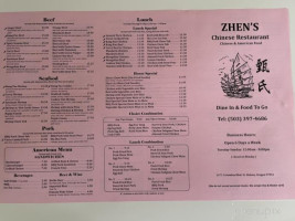 Zhen’s Chinese menu