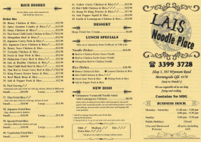 Lais Noodle Place menu