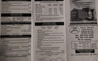 Irricana Family Restaurant menu