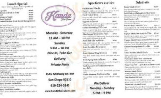 Kanda Thai Cuisine menu