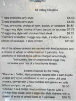 All Valley Cafe menu