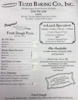 Tuzzi Baking Co menu