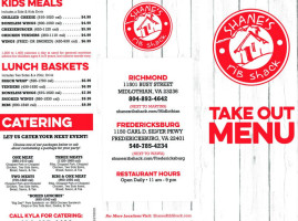 Shane's Rib Shack menu