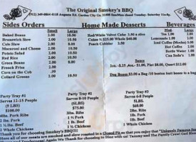 Smokey's -b-que menu