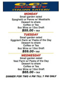 Cc's Dugout Italian Eatery menu