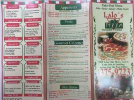 Lalo's Pizza Take Out menu