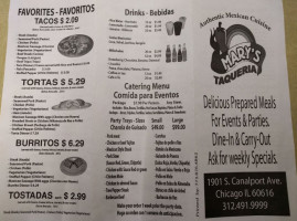 Mary's Taqueria menu