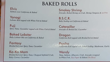 Yanagi Sushi menu