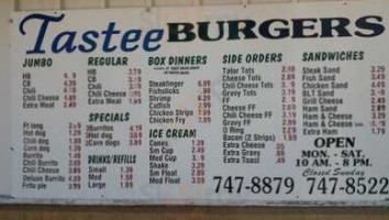 TASTEE BURGERS menu