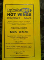 Rayfords All-in 1 Hot Wings menu